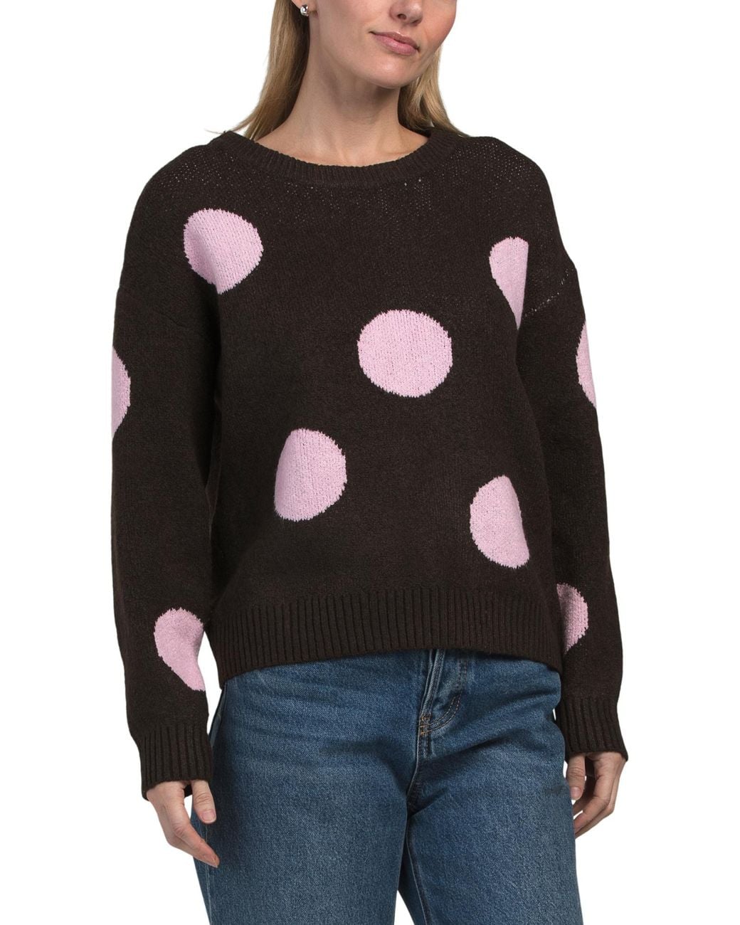Tj Maxx Black Large Polka Dot Pull Over Sweater, Spandex/Polyester