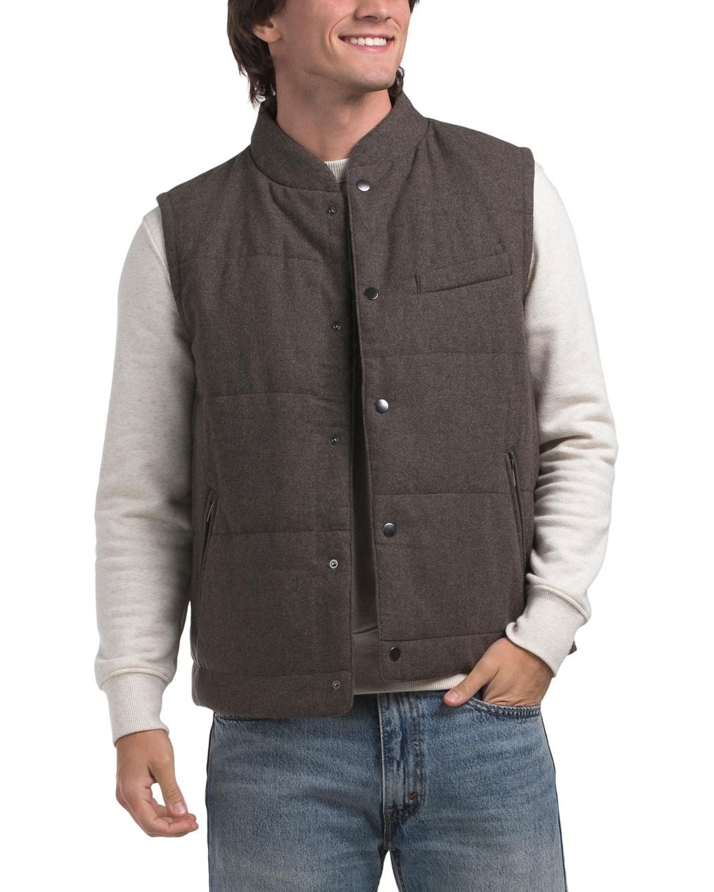 Tj Maxx Gray Virgin Wool Blend Snap Button Vest For Polyester/Wool for men