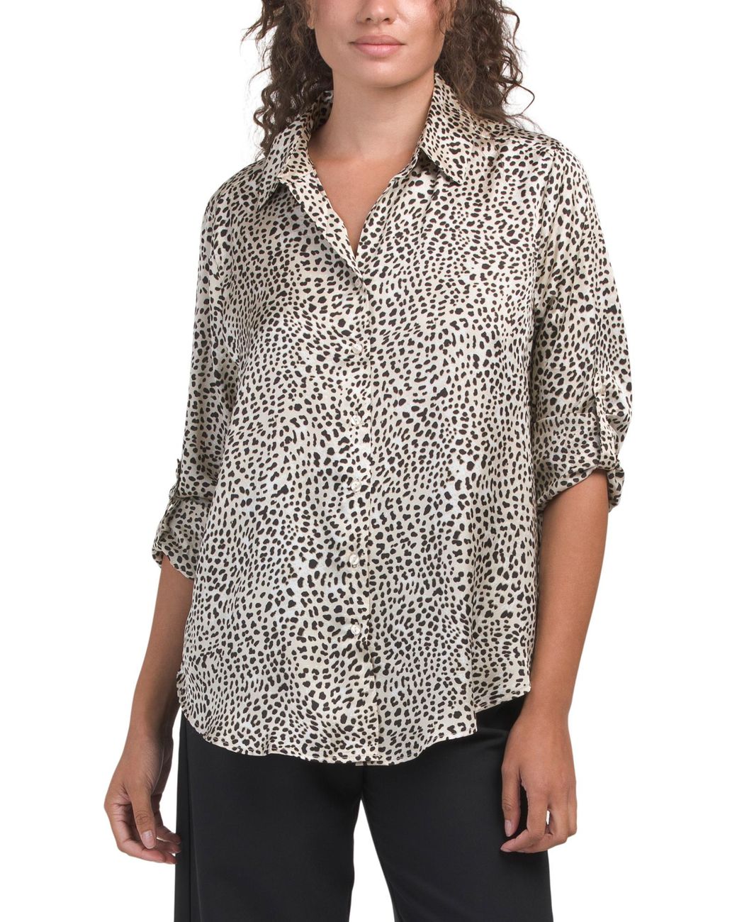 Tj Maxx Gray Satin Button Down Shirt For Polyester