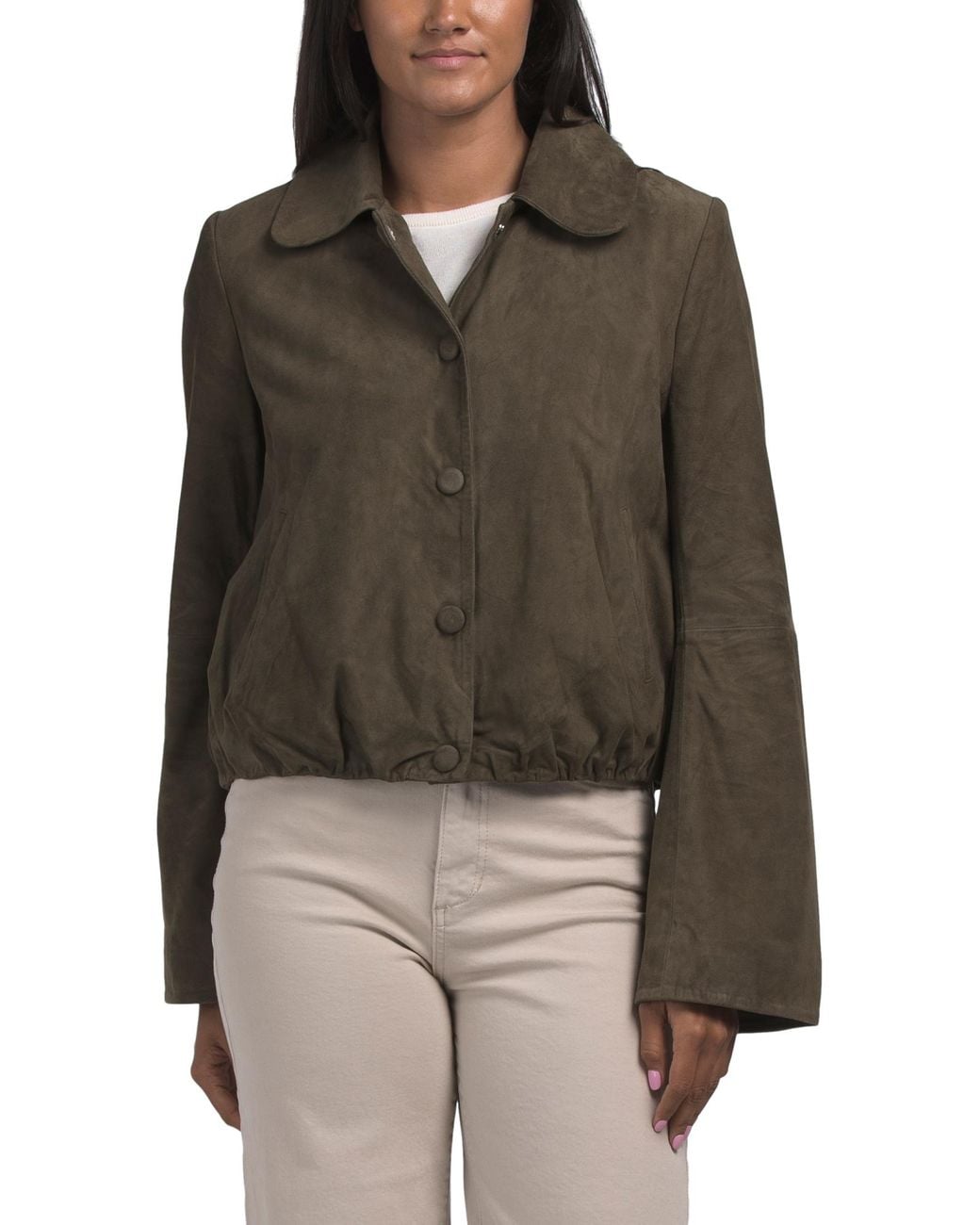 Tj Maxx Brown Suede Button Down Jacket, Polyester/Suede