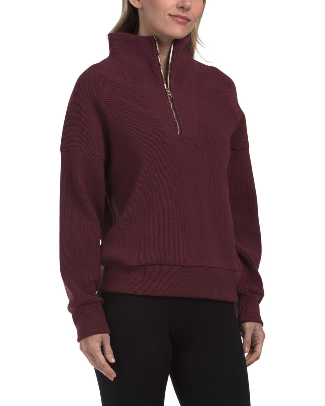 Tj Maxx Purple Ottoman Ribbed Half Zip Pullover, Cotton/Polyester