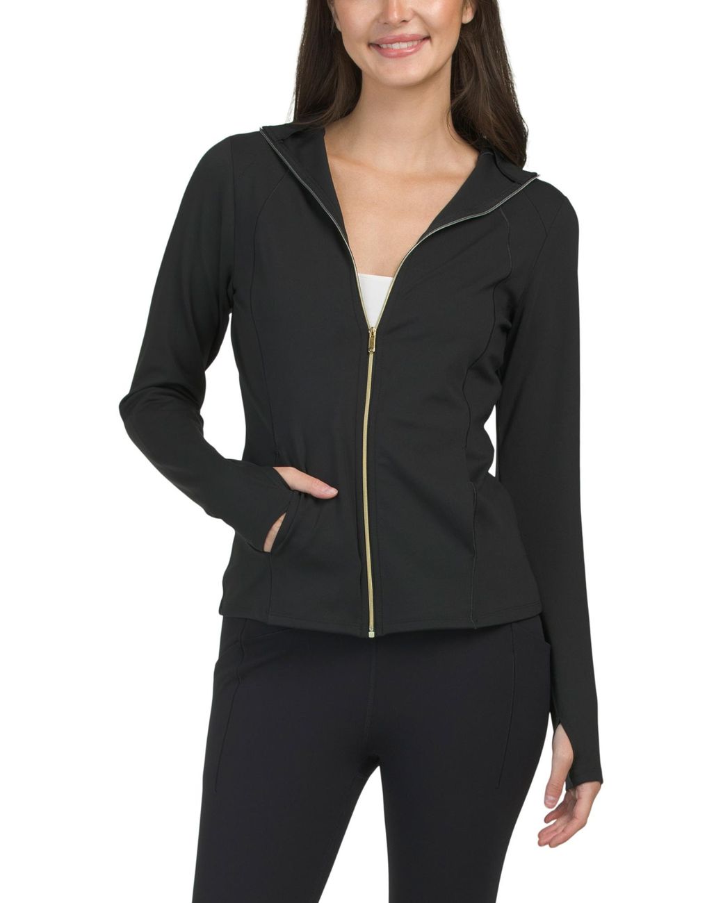 Tj Maxx Black Stretch Mock Neck Jacket For Spandex/Polyester