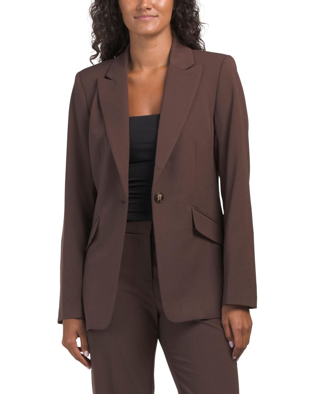 Tj Maxx Brown One Button Blazer, Polyester/Viscose