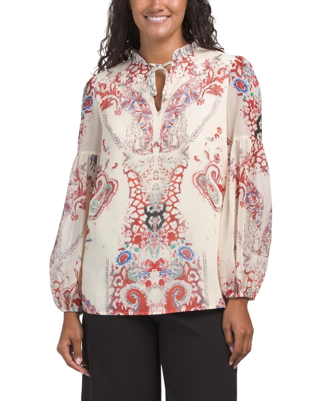 Tj Maxx Pink Printed Blouse For Spandex/Polyester