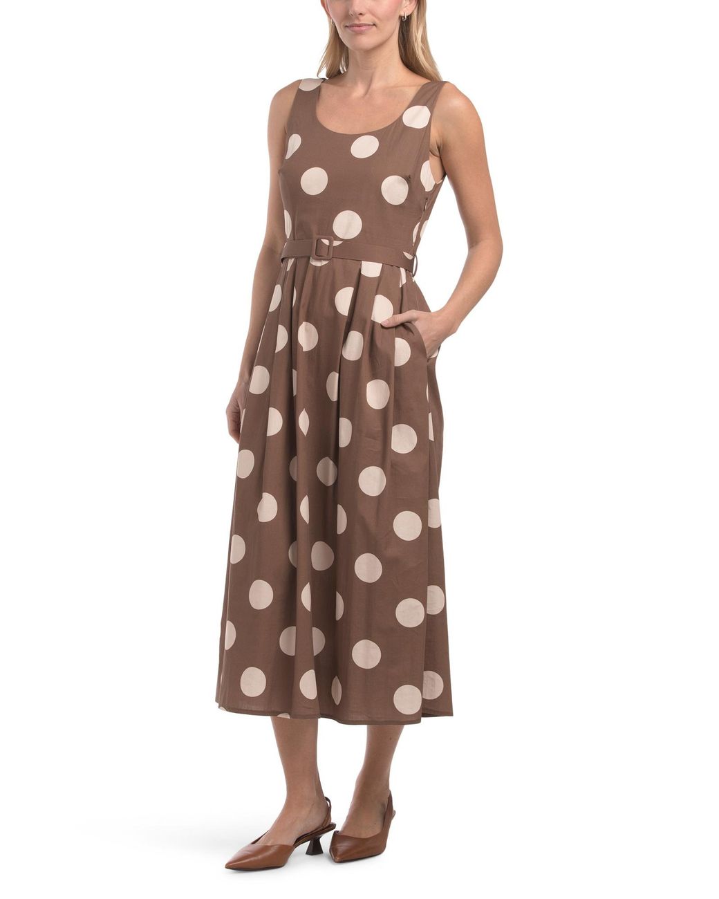 tj maxx brown polka dot dress Sleeveless Midi For Cotton in Midi dress
