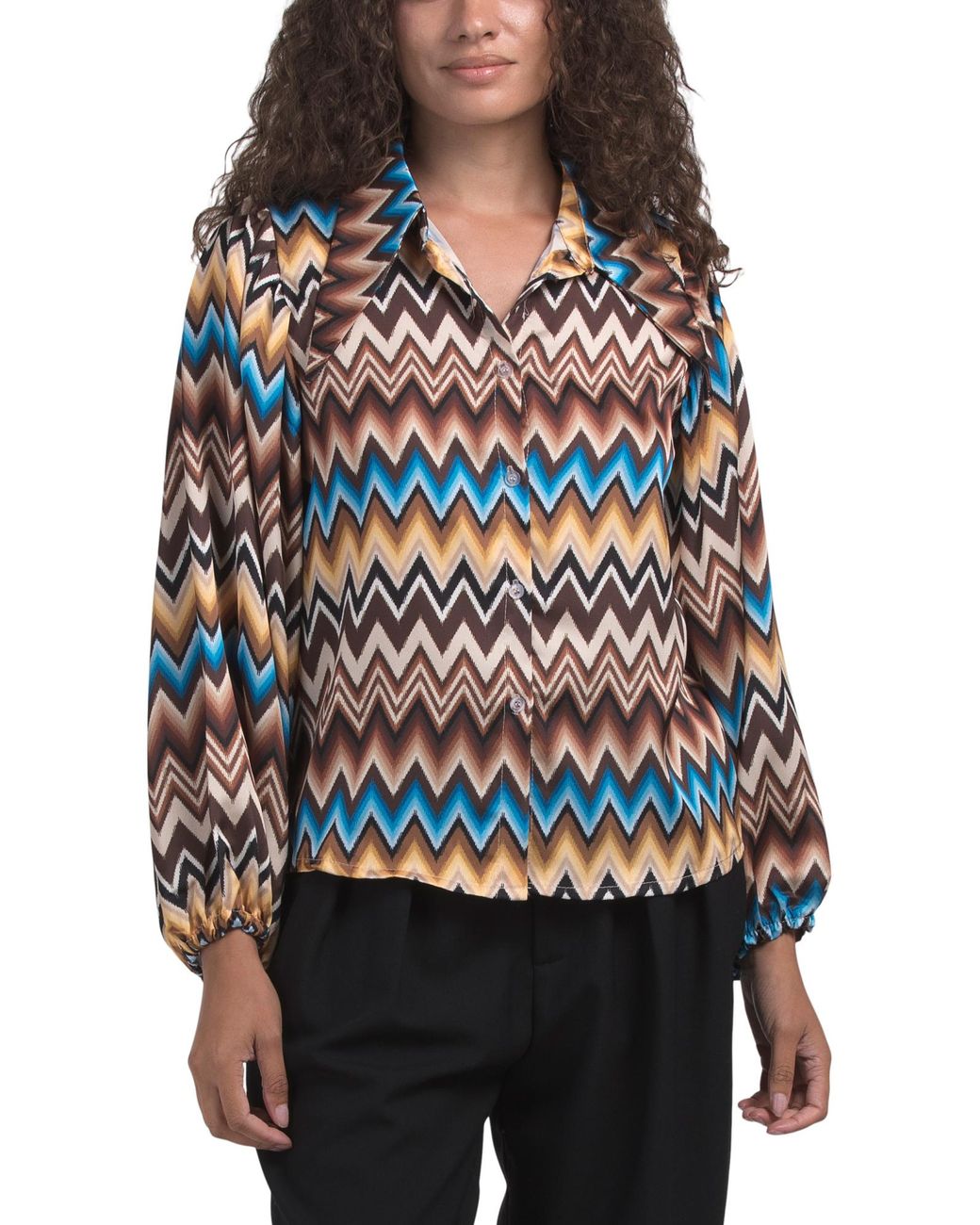 Tj Maxx Black Chevron Button Down Blouse For Polyester