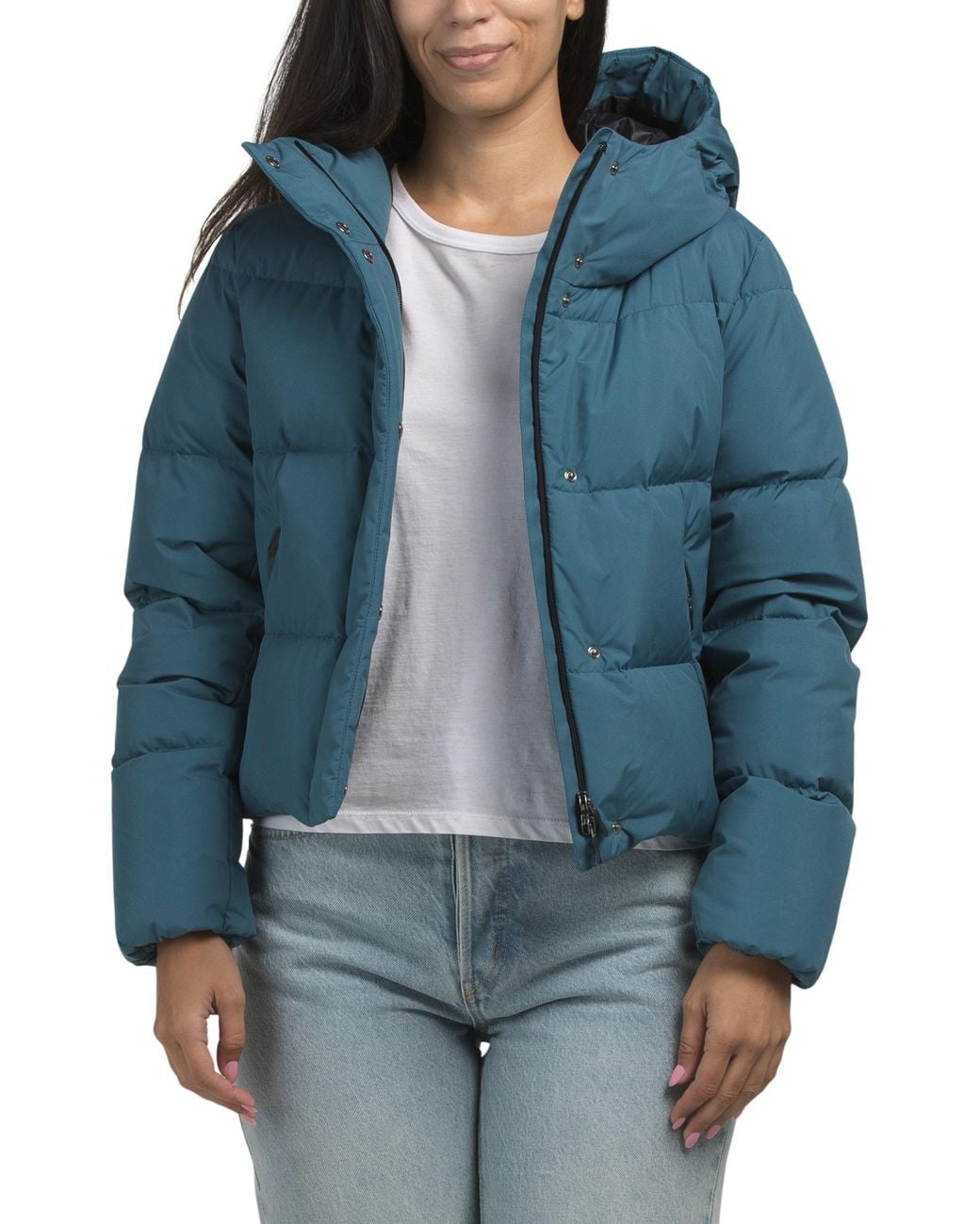 Tj Maxx Blue Hooded Short Down Jacket, Polyester