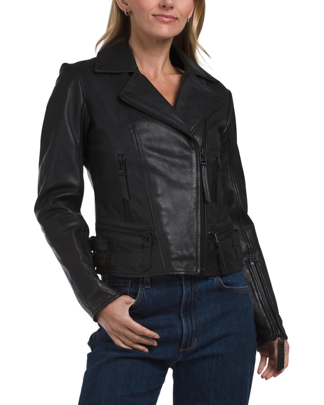 Tj Maxx Black Leather Biker Jacket For Polyester/Leather