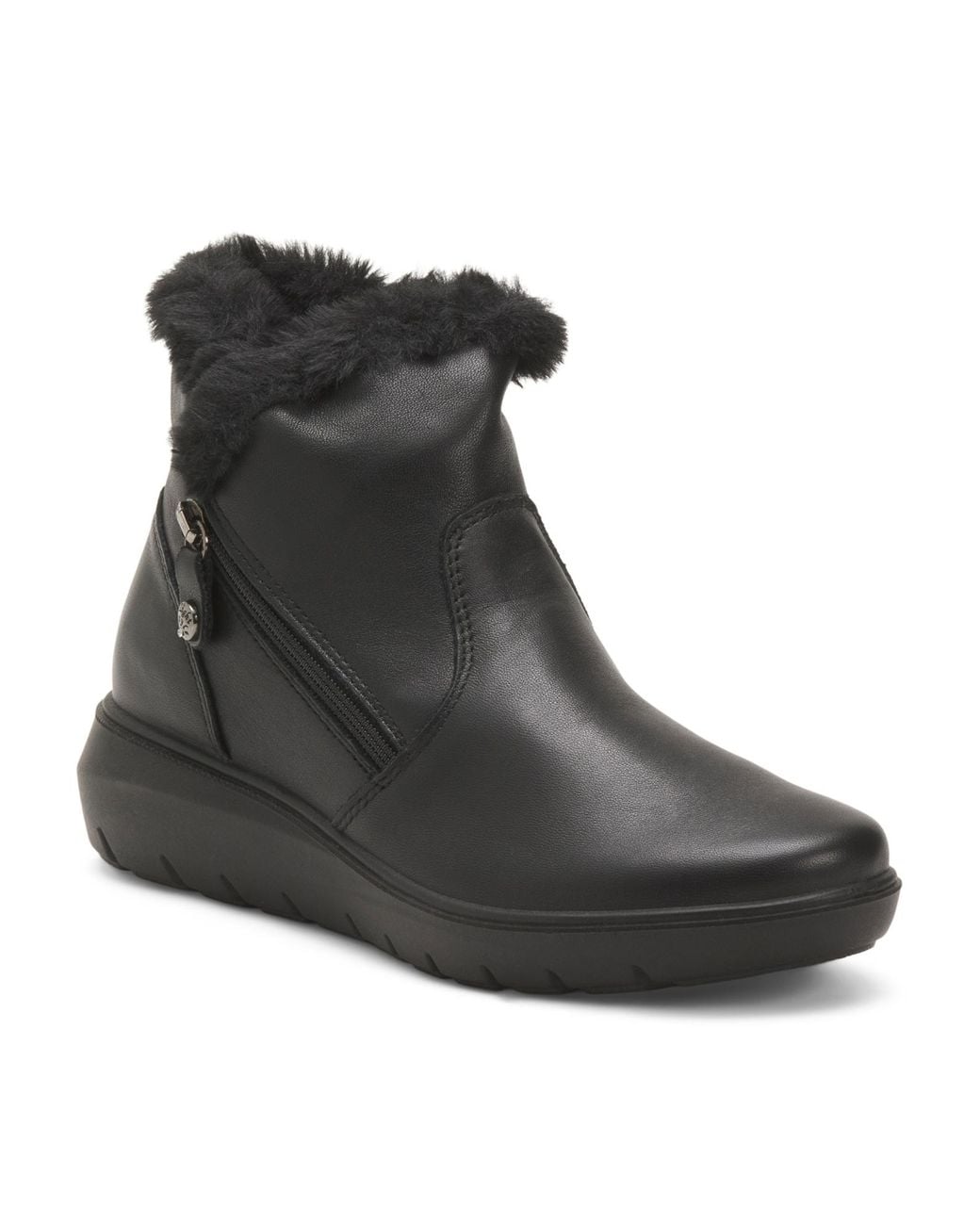 Tj Maxx Black Leather Booties With Warm Lining Inside For