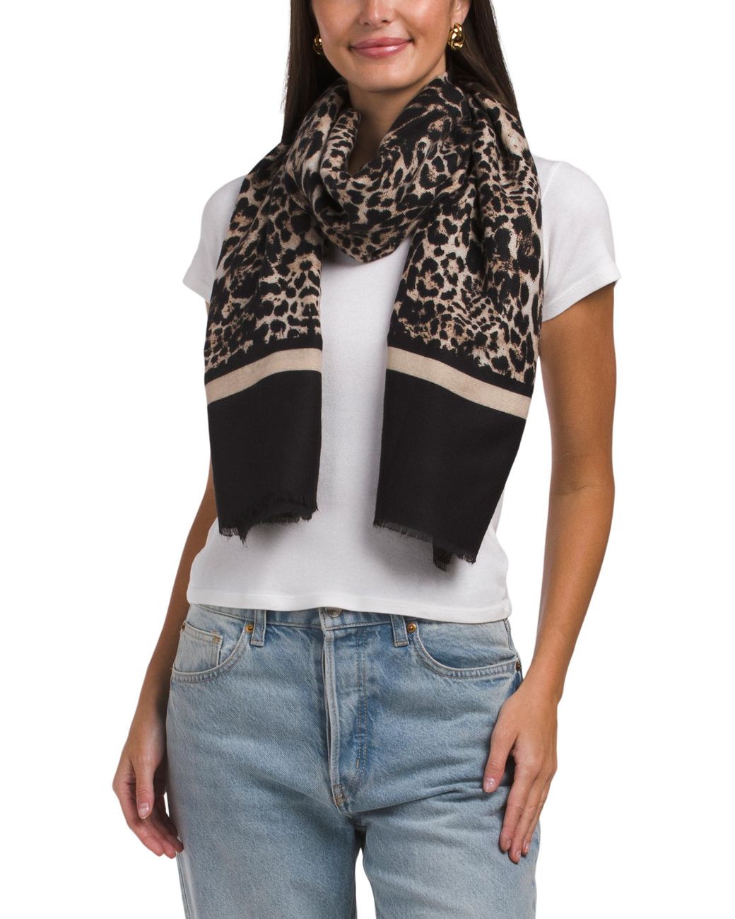 Tj Maxx Multicolor Classic Leopard Border Ultra Soft Scarf For Polyester