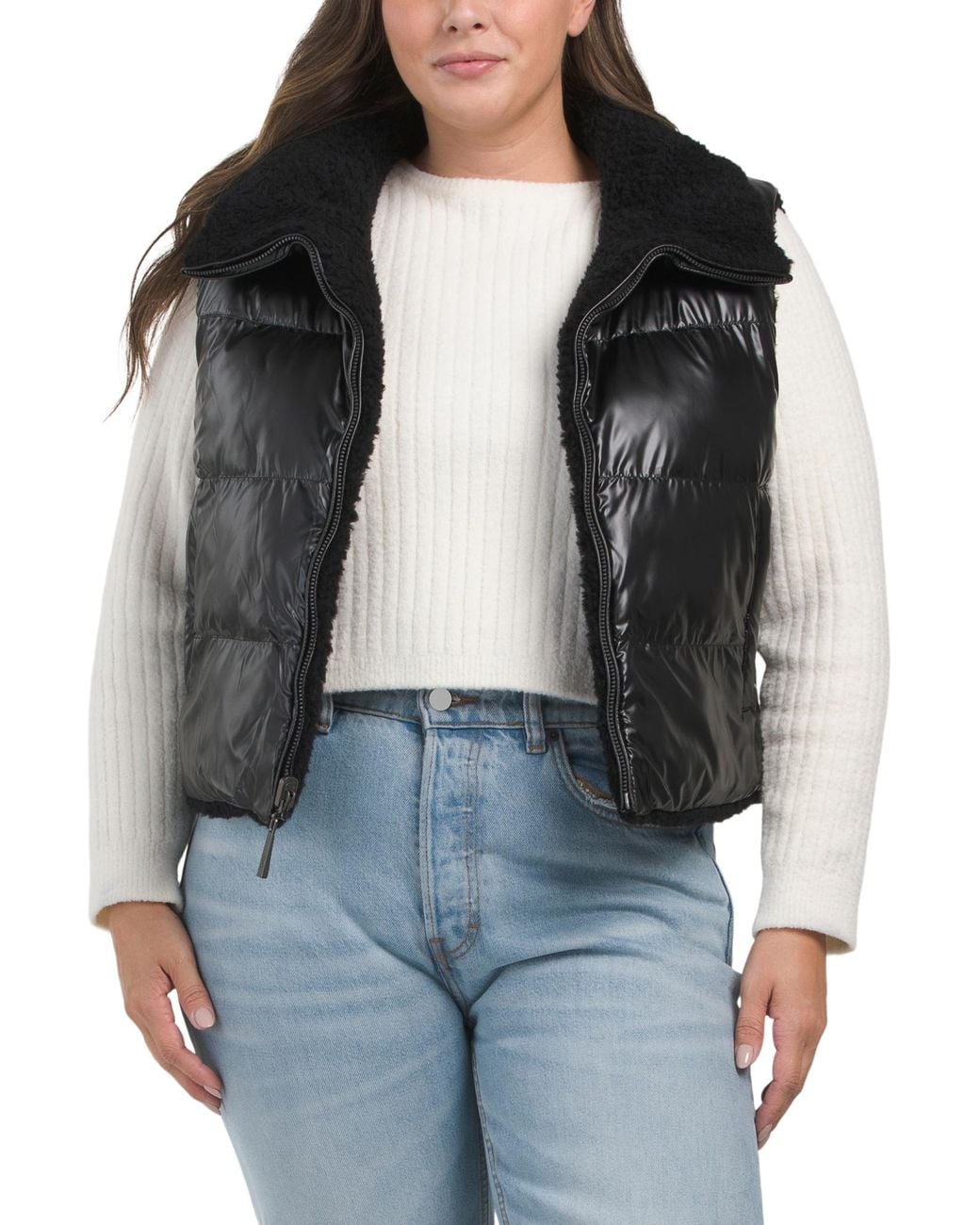 Tj Maxx Black Wool Blend Reversible Puffer Vest, Polyester/Wool