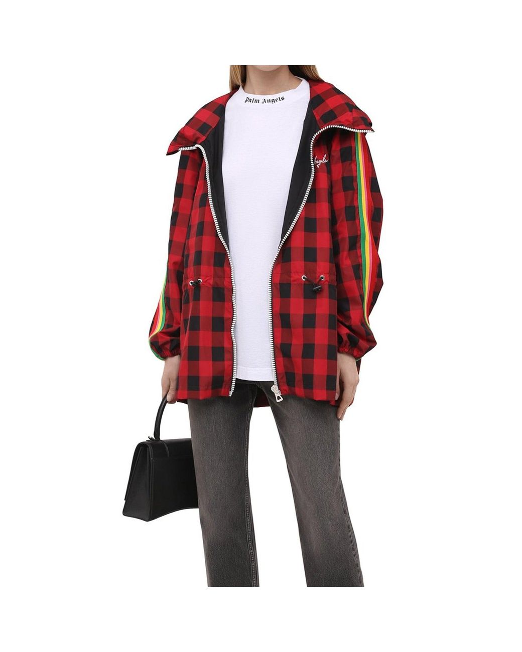 Palm Angels Windbreaker Jacket With Hood, Checkered Pattern