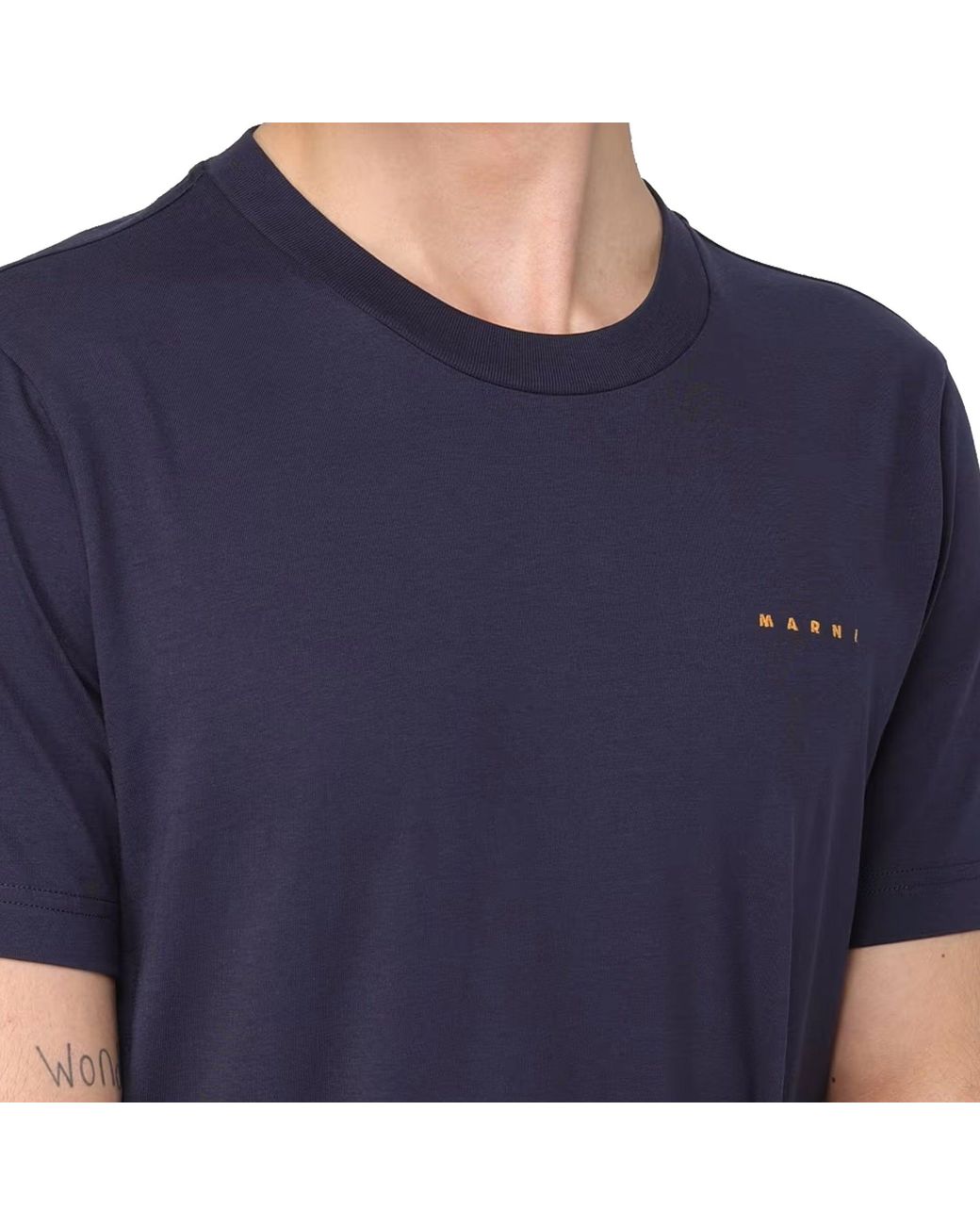Marni Blue Cotton Logo T-Shirt for men