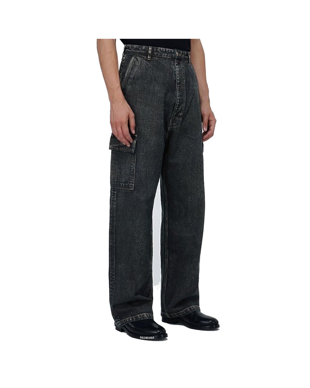 Balenciaga Men's Wide-Leg Cargo Jeans - Black - Casual Trousers