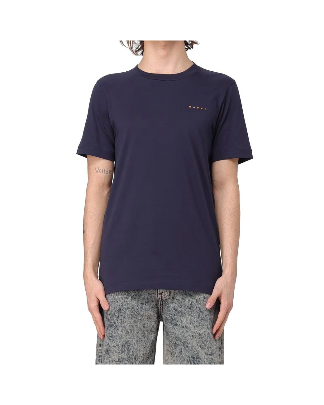 Marni Blue Cotton Logo T-Shirt for men