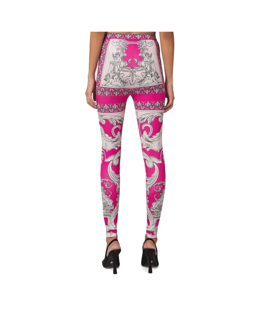 Versace Pink Baroque Print Leggings