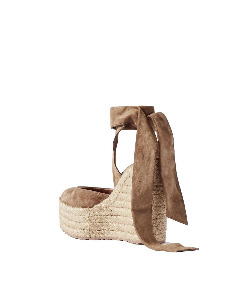 Gianvito Rossi Natural Suede Wedge Espadrilles With Jute Wedge And Ankle Ties