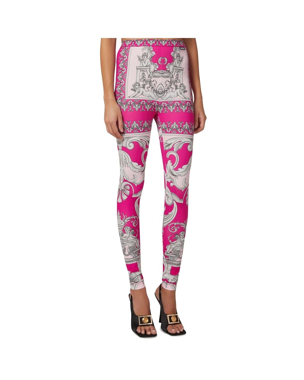 Versace Pink Baroque Print Leggings