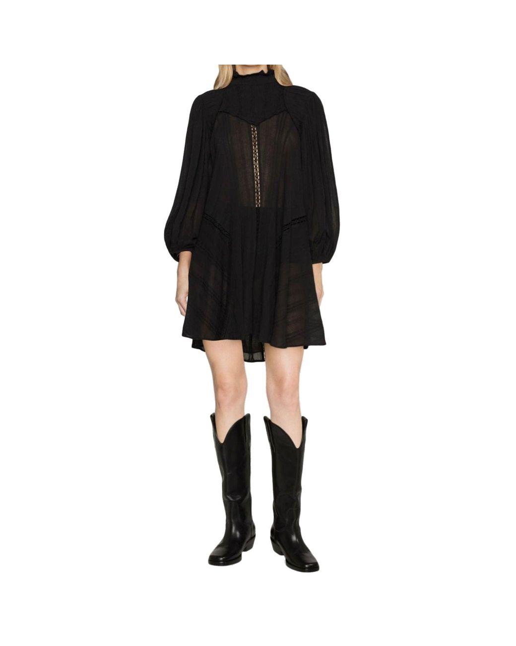 Isabel Marant Black Isma Dress With All-Over Perforated Floral Motif