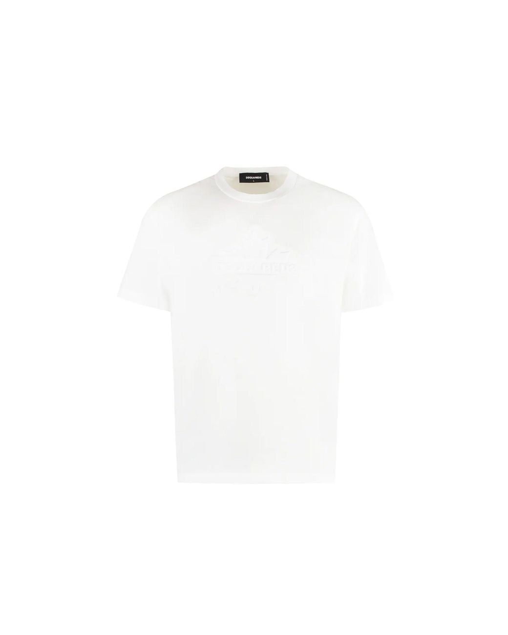 DSquared² White Cotton T-Shirt With Ribbed Trim And Signature Logo