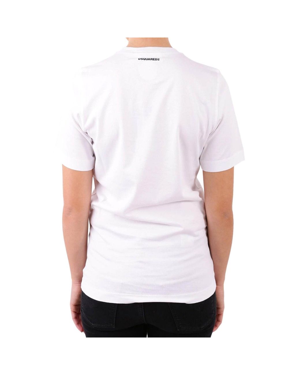 DSquared² White Cotton T-Shirt With Ribbed Trim And Signature Logo
