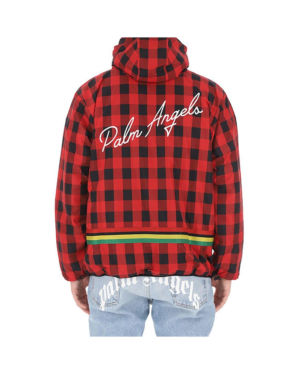 Palm Angels Red Check-print Hooded Jacket for men
