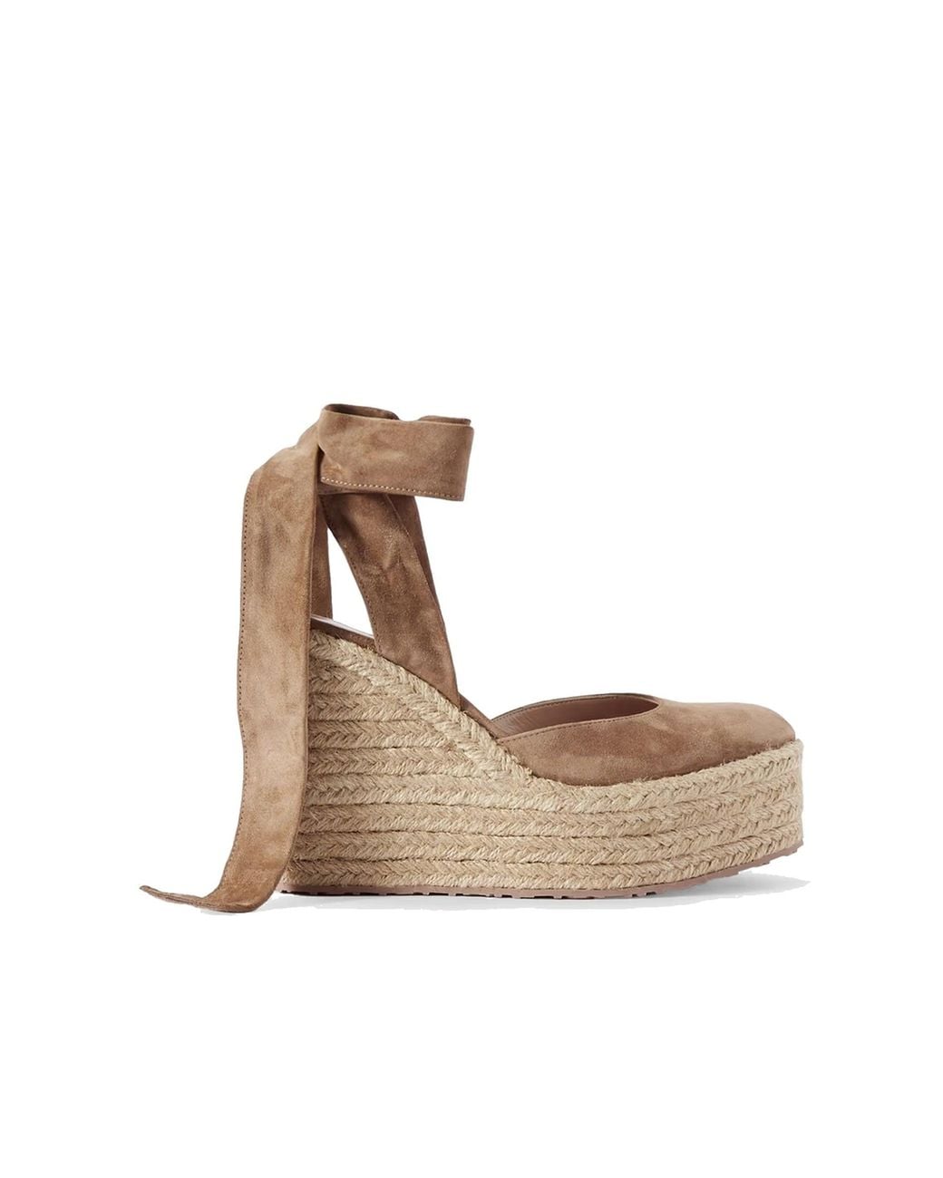 Gianvito Rossi Natural Suede Wedge Espadrilles With Jute Wedge And Ankle Ties