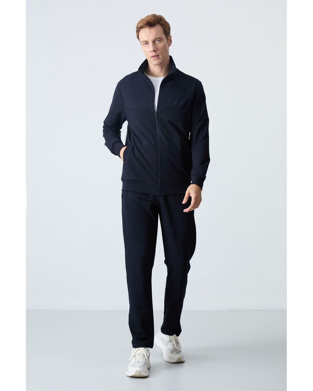 TOMMY LIFE Blue Zip-Collar Sweatshirt And Pants Set for men