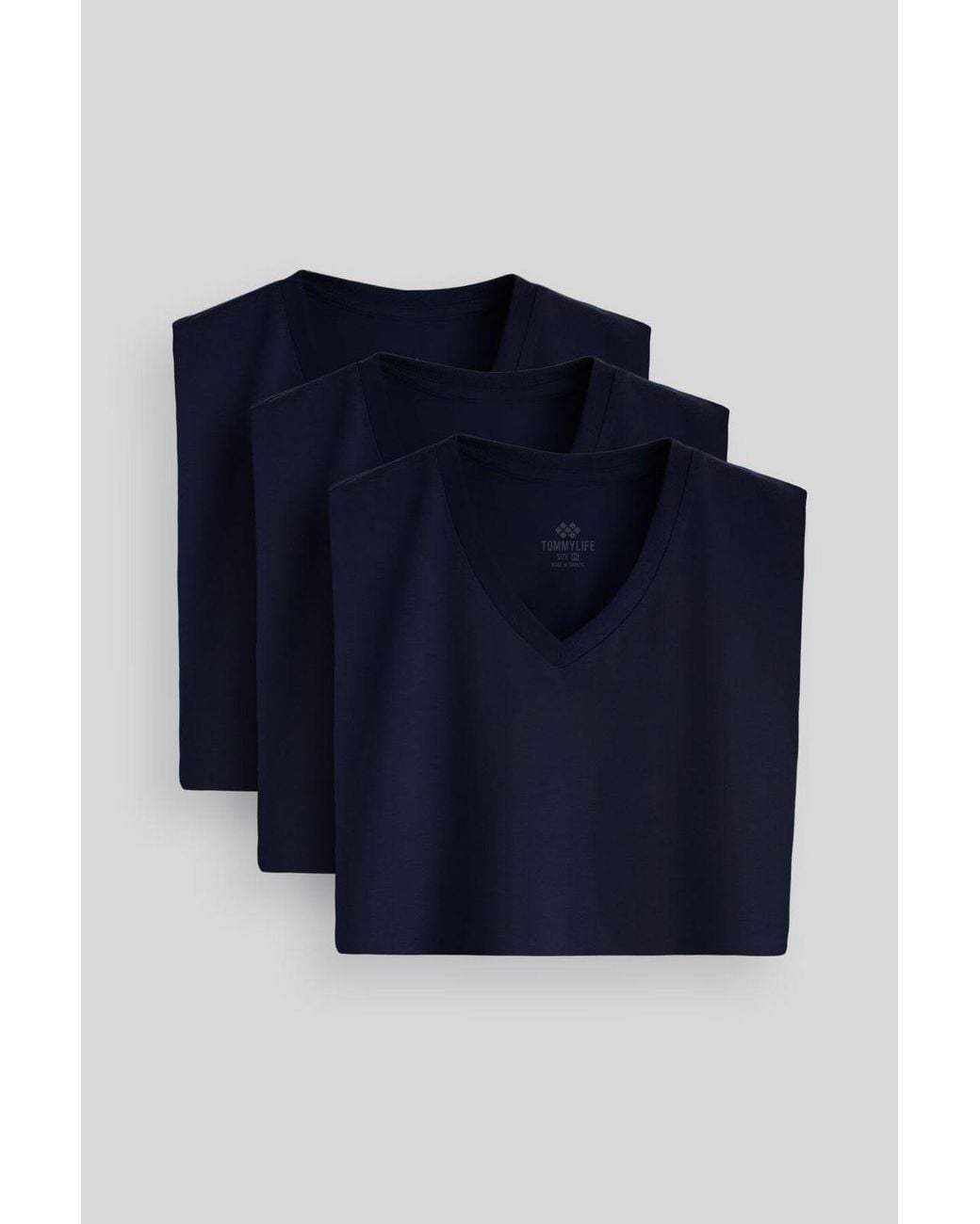 TOMMY LIFE Blue Cotton Elastane V-Neck T-Shirt for men