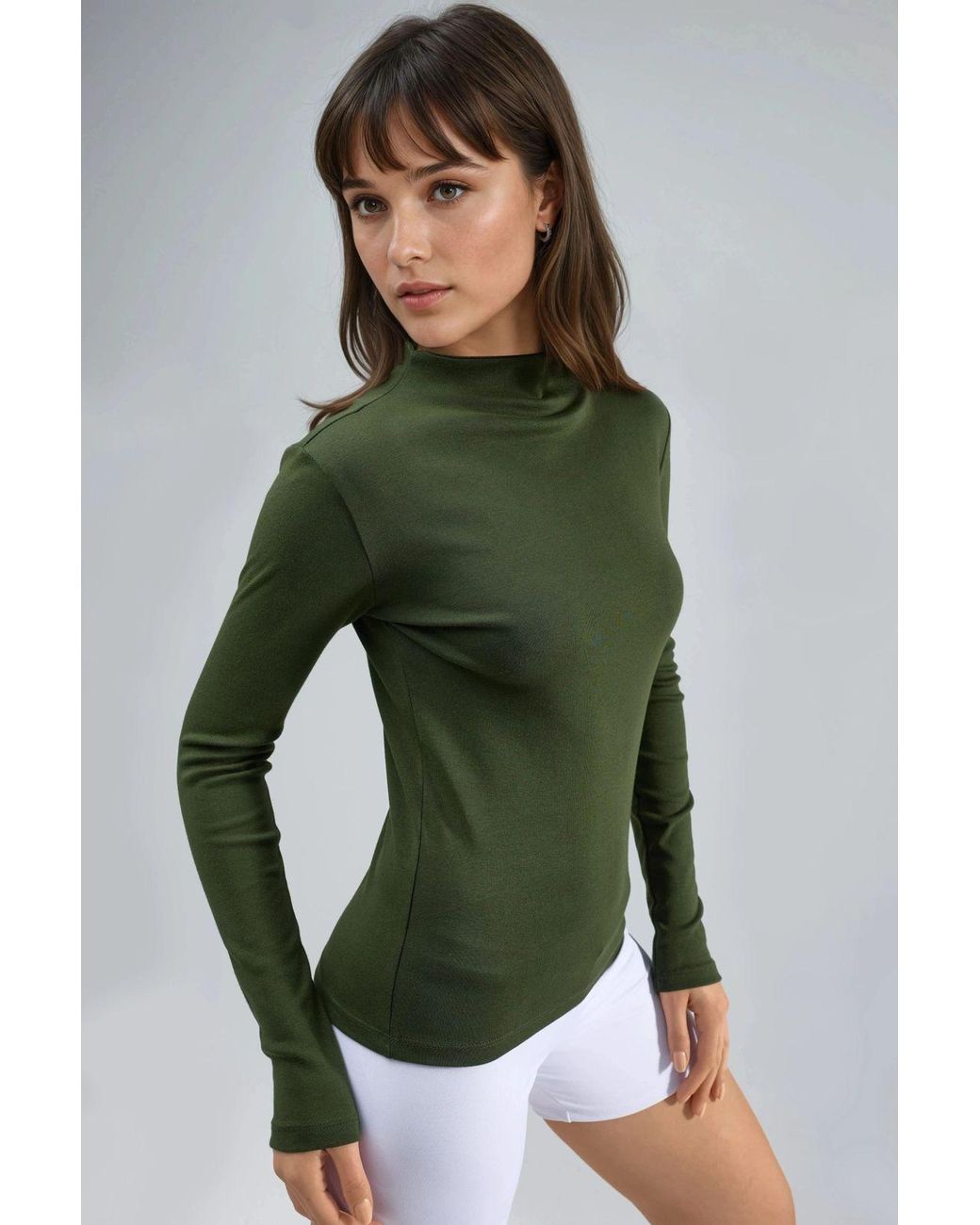 Busem Green Slim Fit Half Turtleneck Blouse