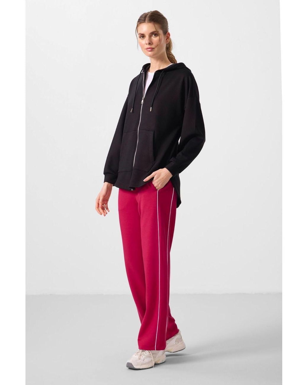 TOMMY LIFE Black Oversized Hooded Long-Sleeve Zip Tunic Top