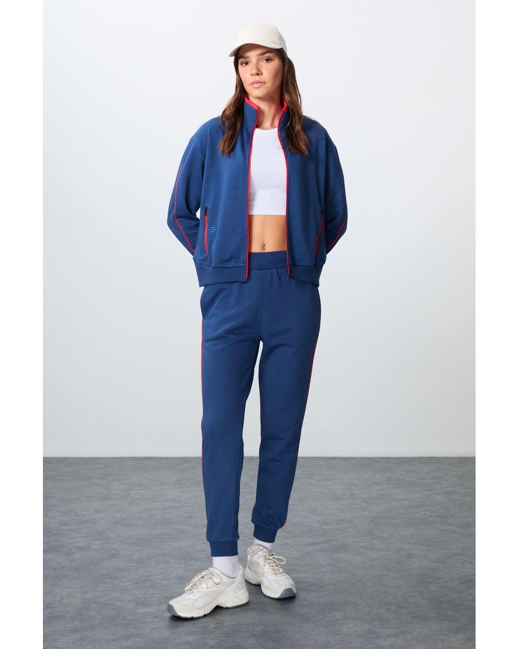 TOMMY LIFE Blue Oversized Zip-Collar Sweatshirt And Pants Set