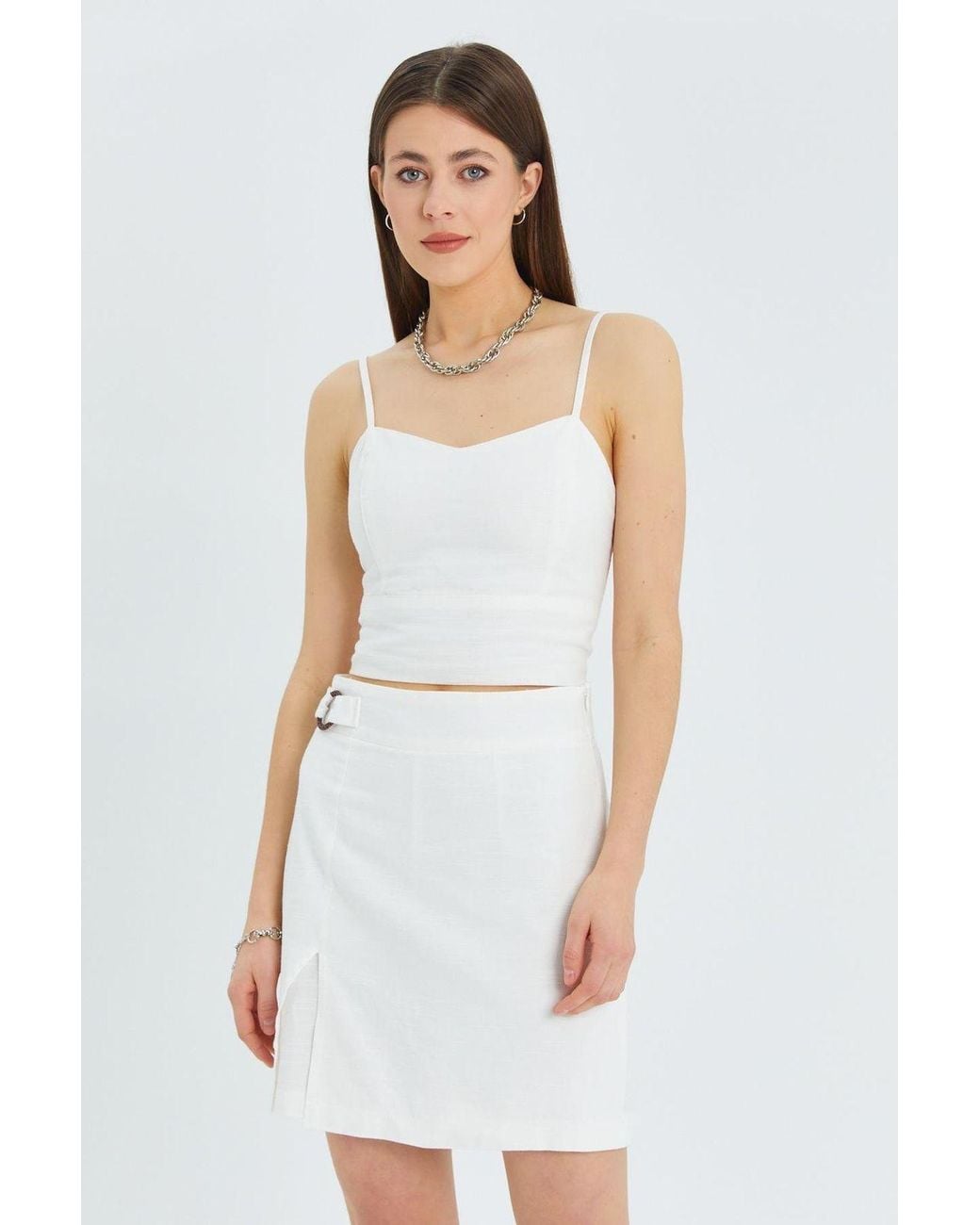 MixRay White Sweetheart Neckline Strappy Crop Cami Top