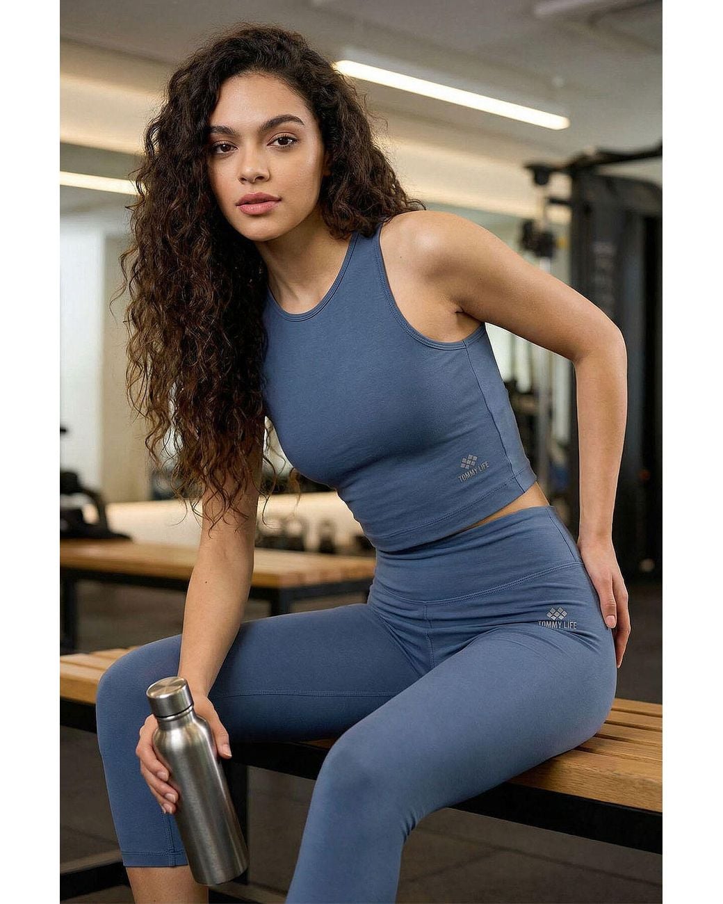 TOMMY LIFE Blue Sleeveless Cotton Blend Active Set