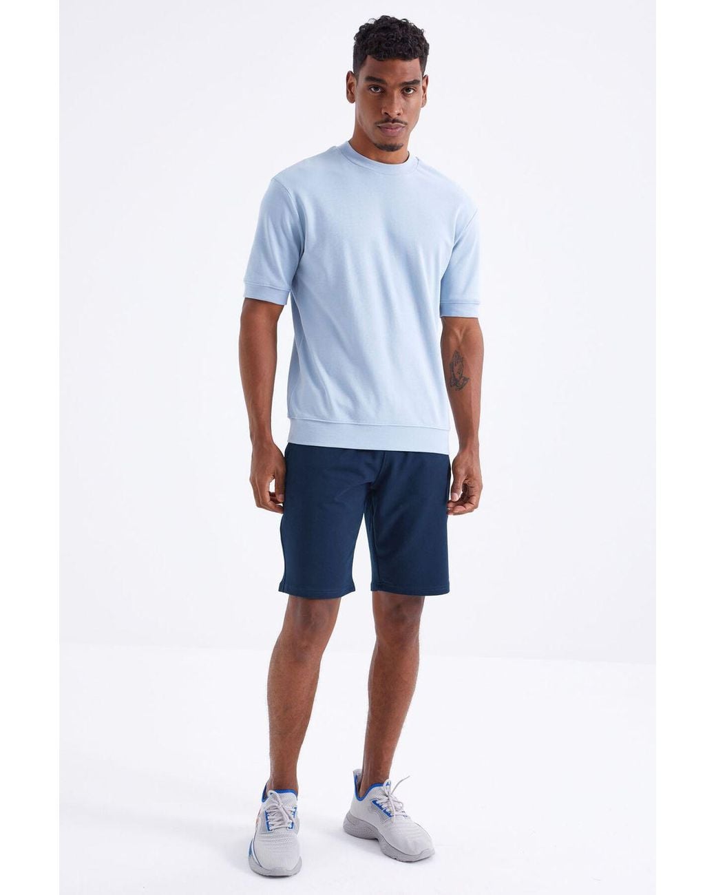 TOMMY LIFE Blue Jersey Shorts With Drawstring Waist for men