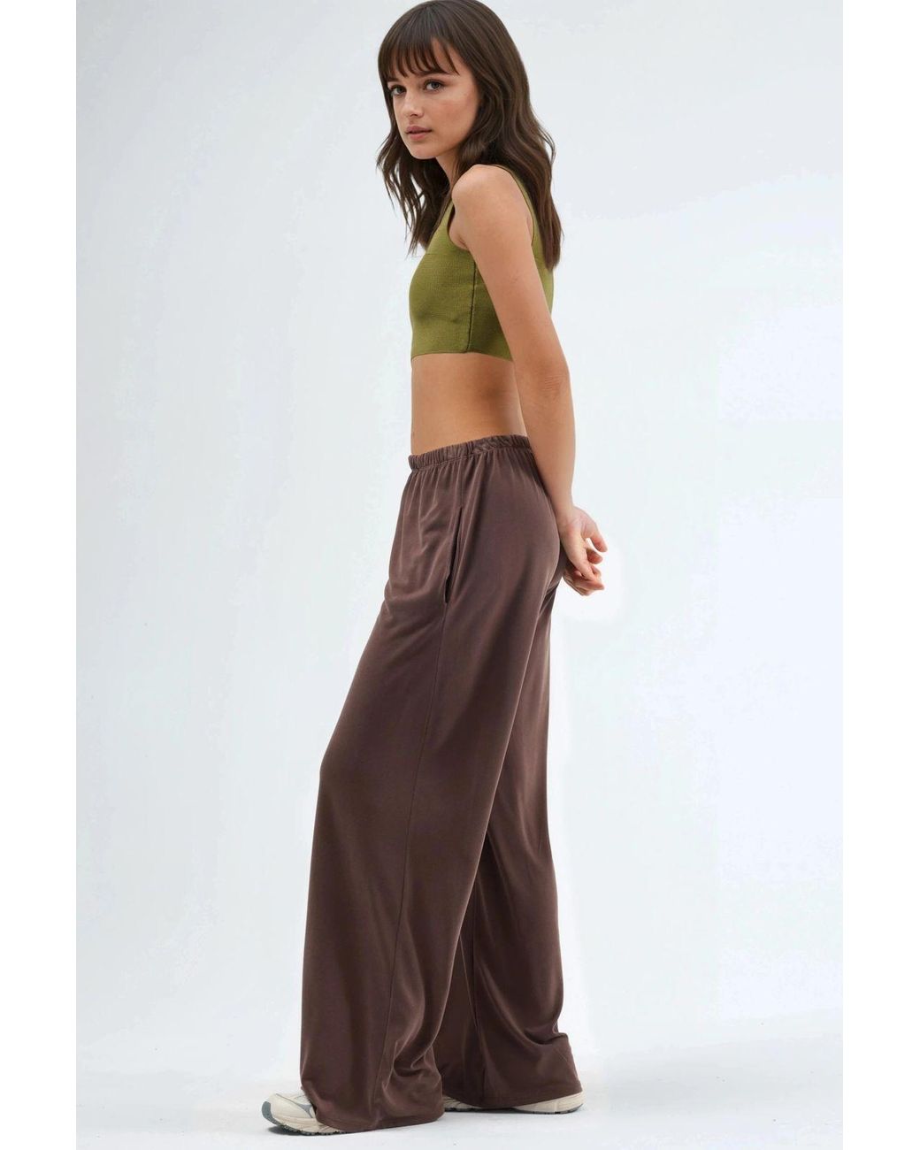 Busem Brown Elastic Waist Straight Leg Modal Pants