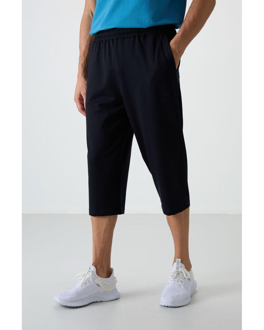 TOMMY LIFE Blue Mid-Waist Wide-Leg Capri Shorts for men