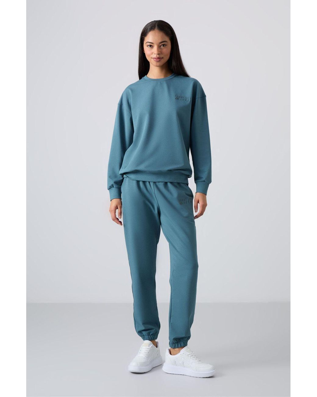 TOMMY LIFE Blue Oversized Sweatshirt And Elastic Hem Pants Set