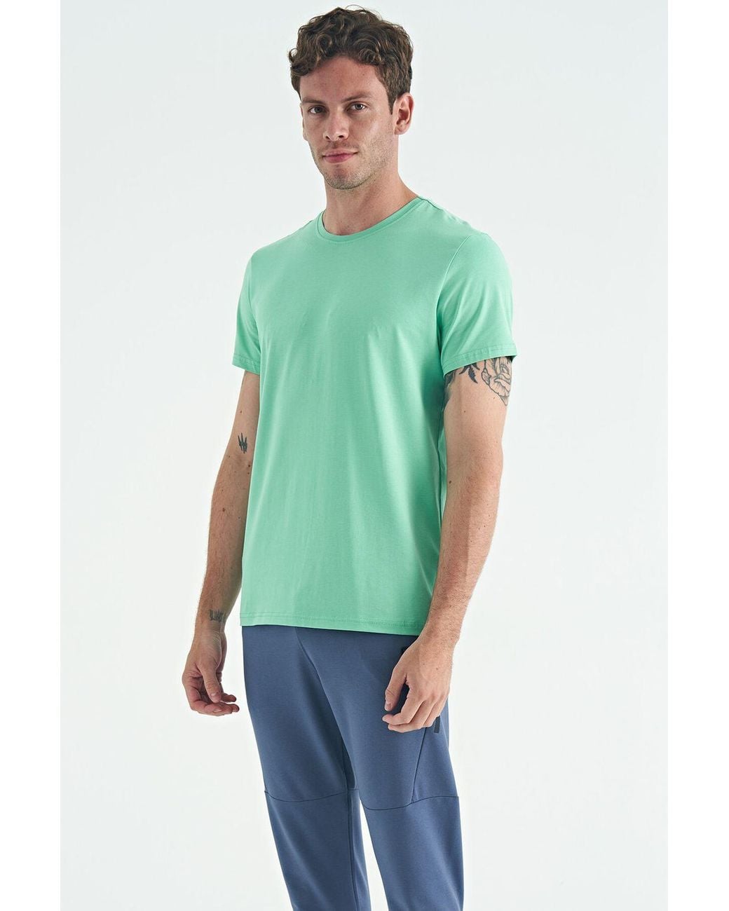 TOMMY LIFE Green Cotton Elastane Crew Neck T-Shirt for men