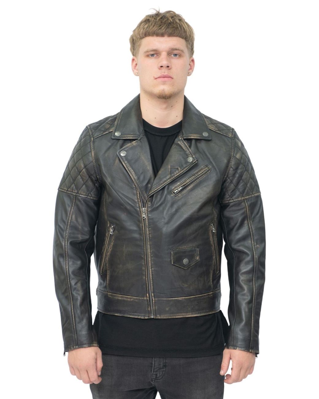 Infinity Leather Gray Cross Zip Biker Jacket for men