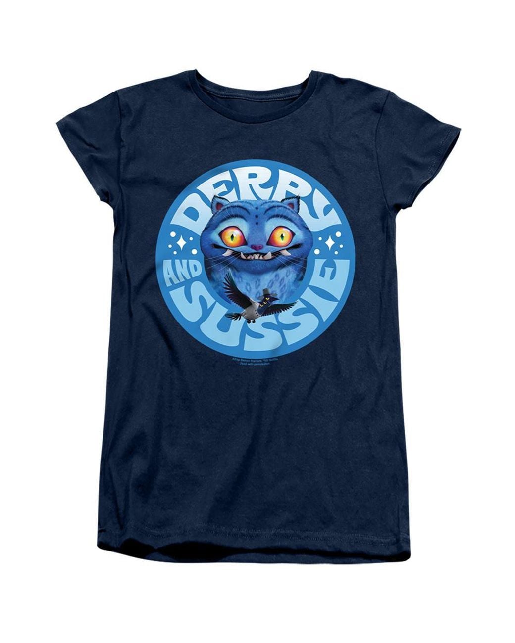 K-Pop Demon Hunters Blue Ladies Derpy & Sussie Badge Fitted T-Shirt