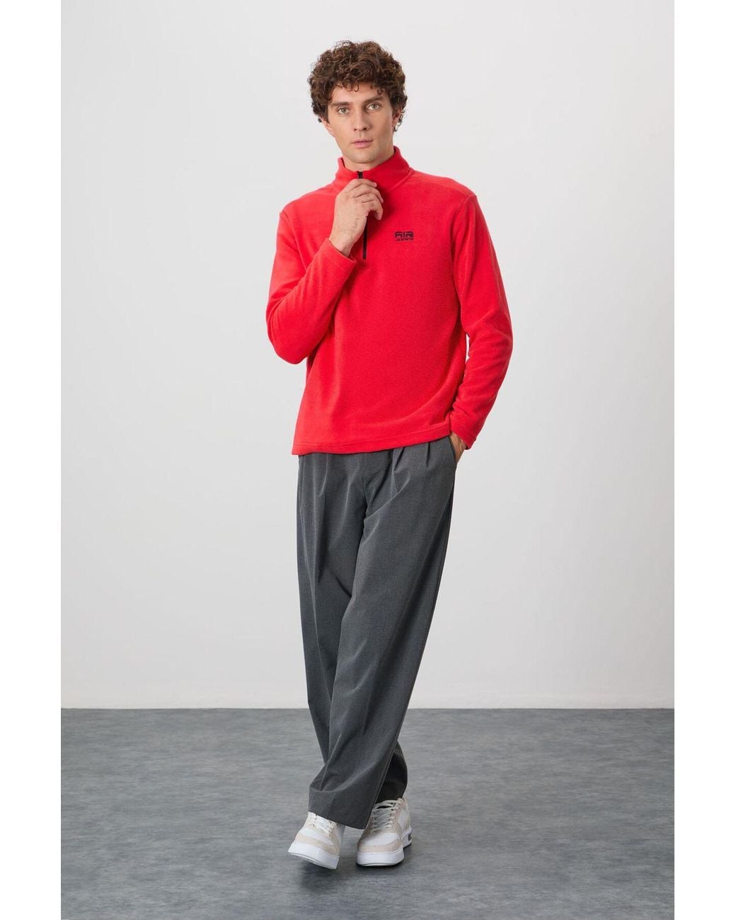 TOMMY LIFE Red Plush Half-Zip Sweatshirt for men
