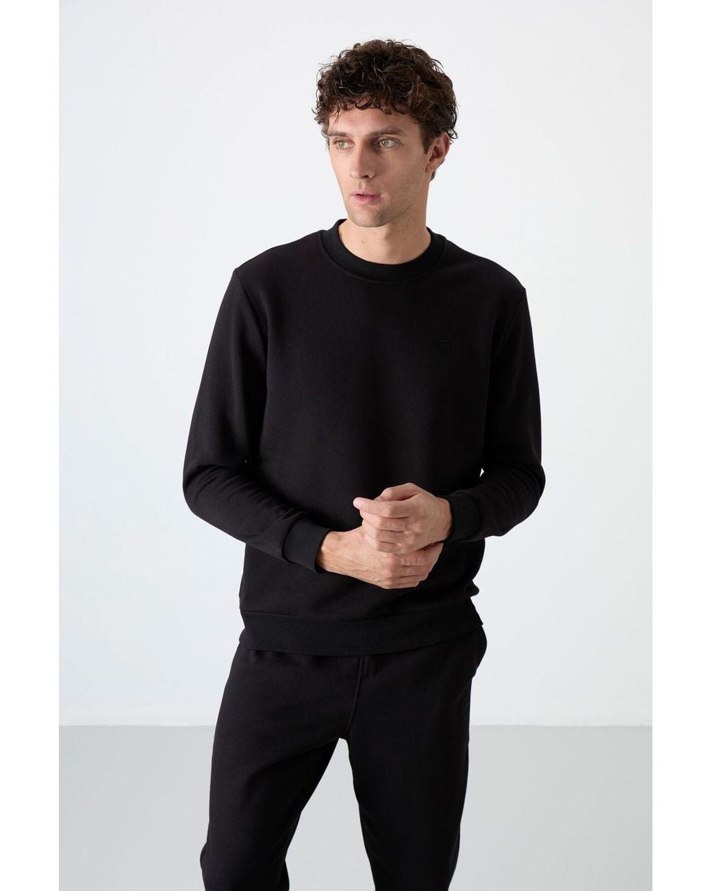 TOMMY LIFE Black Cotton- Fleece Sweatshirt And Pants Set for men