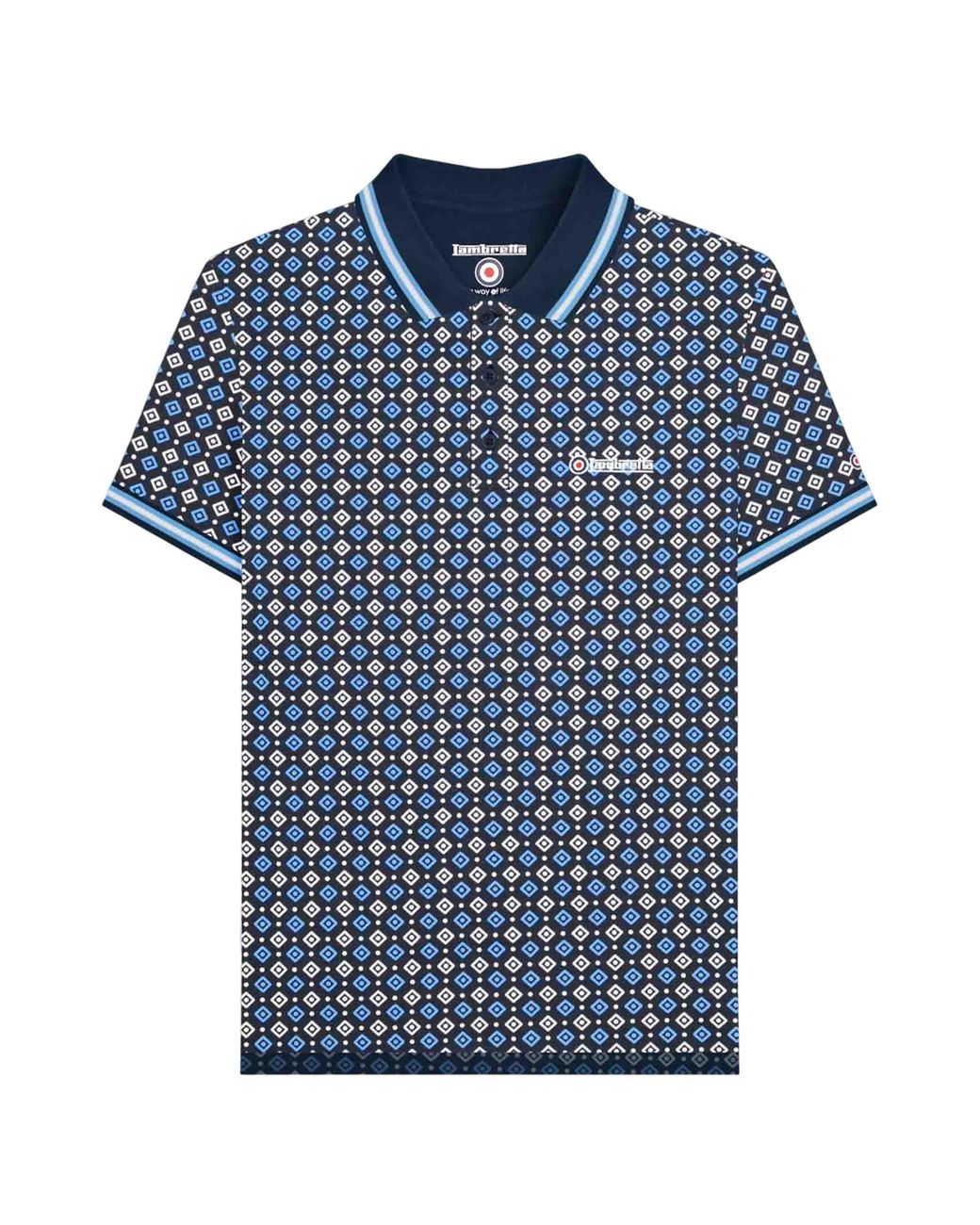 Lambretta Blue Ss25 Geometric Big & Tall Polo Shirt /Azure) Cotton for men