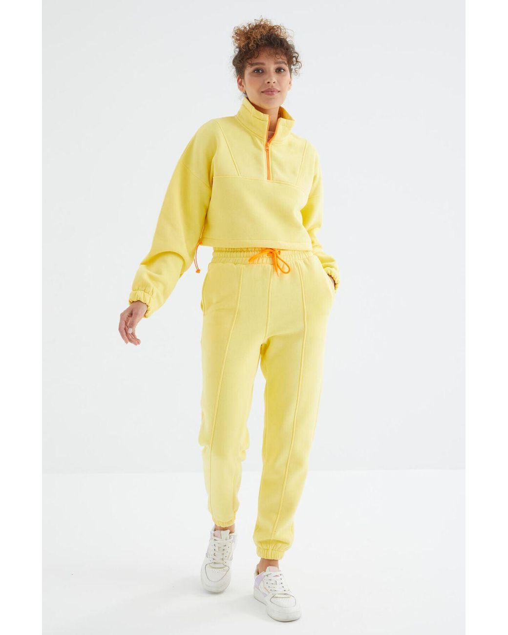 TOMMY LIFE Yellow Oversized Fleece Sweatshirt And Pants Set