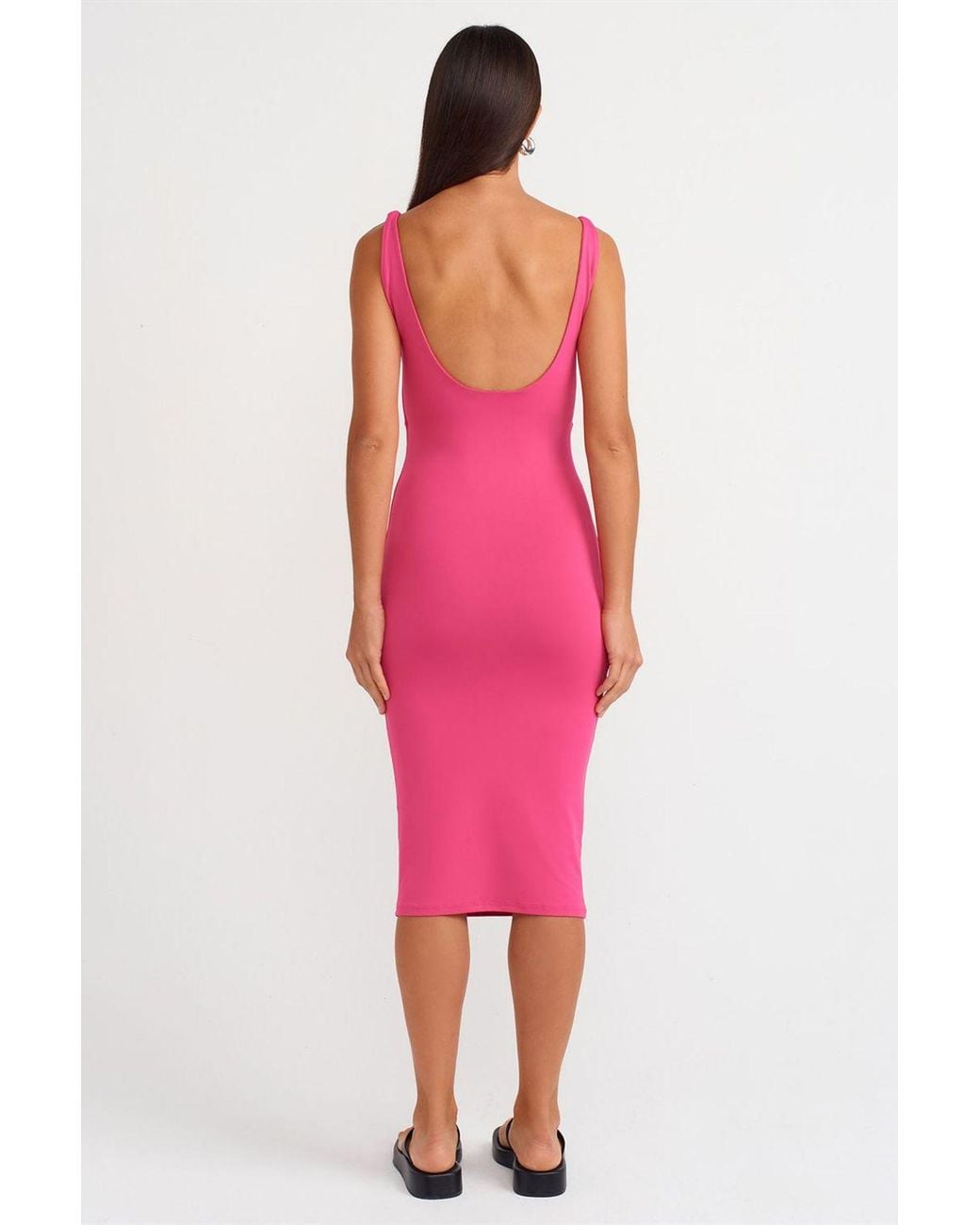 Dilvin Pink Sleeveless Bodycon Midi Dress