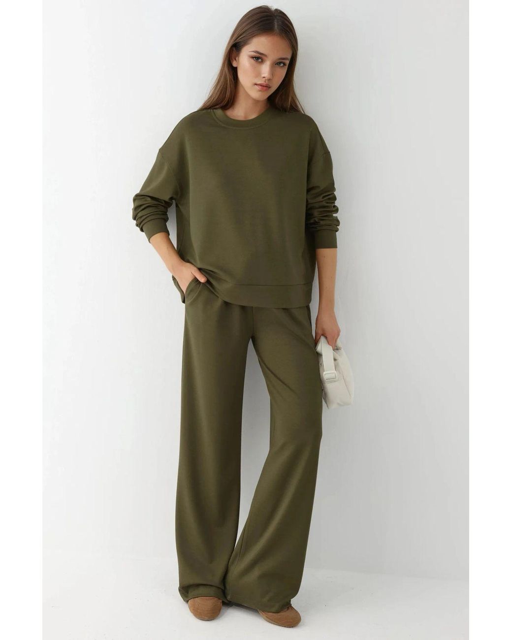 Hiccup Green Soft Modal Touch Wide Leg Sweatpants