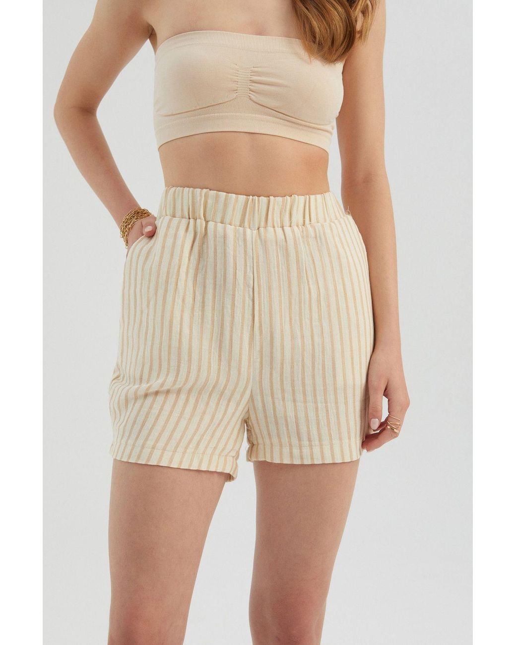 Hiccup Natural Striped High Waist Elastic Shorts