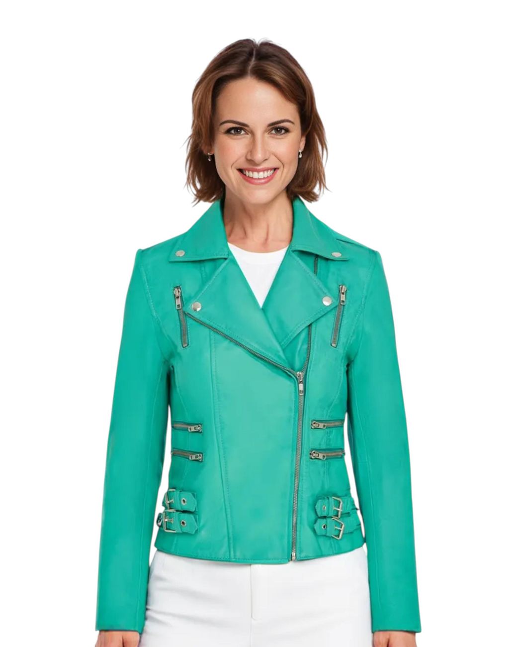 Infinity Leather Green Aqua Brando Biker Jacket-Loddon