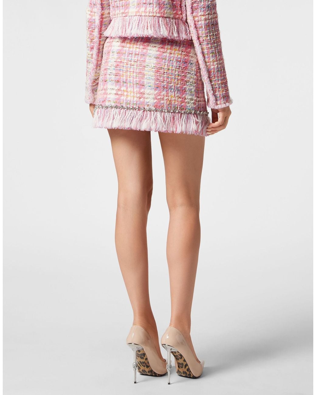 Philipp Plein Mini Skirt Tweed in het Pink